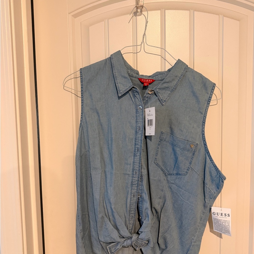 Guess Blue Sleeveless Denim Top